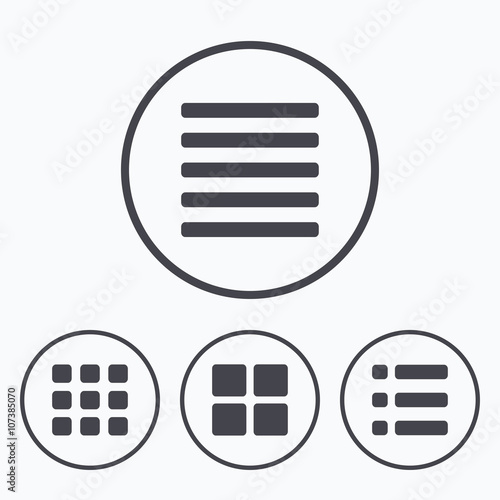 List menu icons. Content view options.