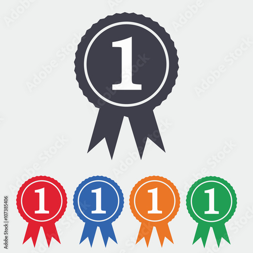 First place award sign icon. Prize for winner symbol. Colored flat icons on white background.