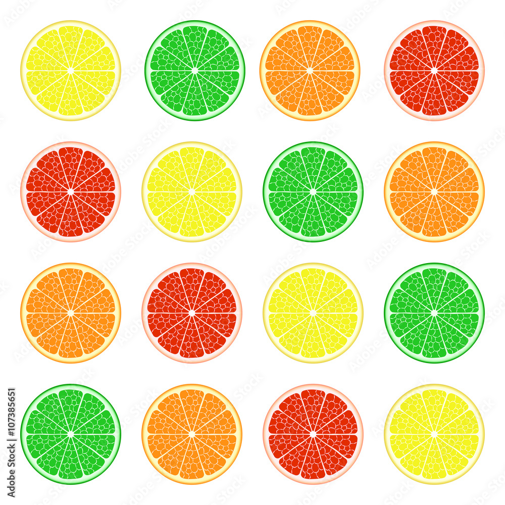 Fototapeta premium Fruit set: lemon, lime, orange, grapefruit. Vector EPS10