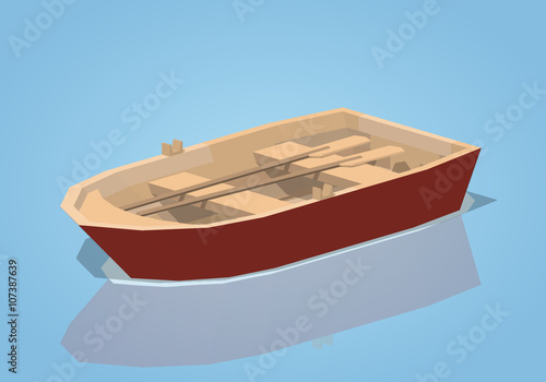 Red punt boat against the blue background. 3D lowpoly isometric vector illustration