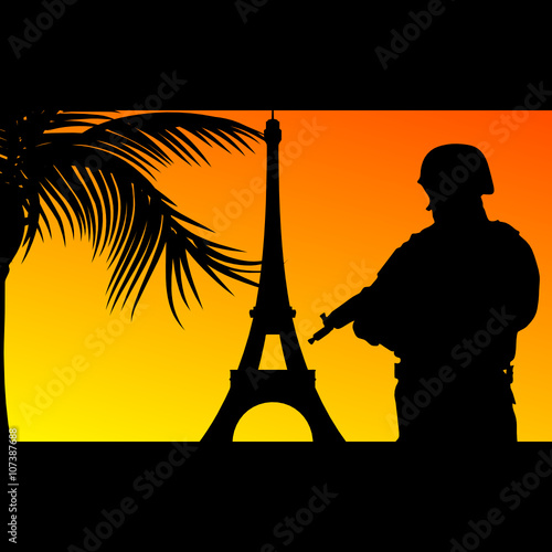 soldier with eiffel tower illustration silhouette