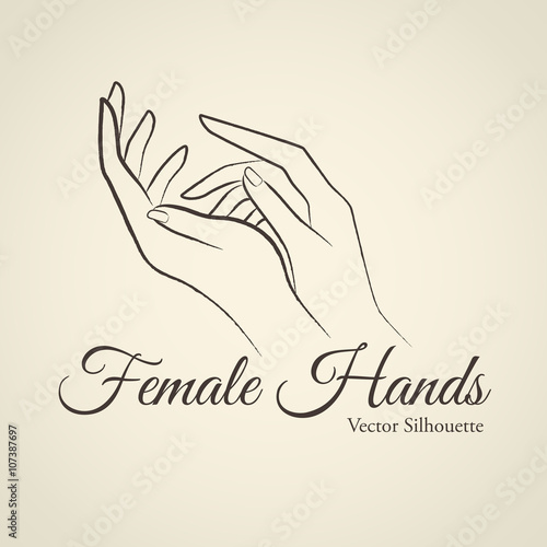 Elegant female hands - silhouette in a linear sketch style. Design elements for skin care industry