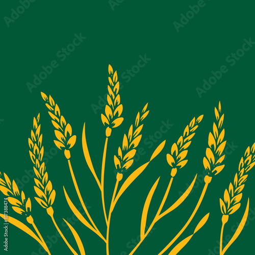 Field of Wheat, Barley or Rye vector visual illustration, yellow on green background.