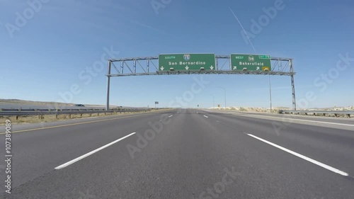 San Bernardino interstate 15 freeway sign driving shot in Southern California. photo