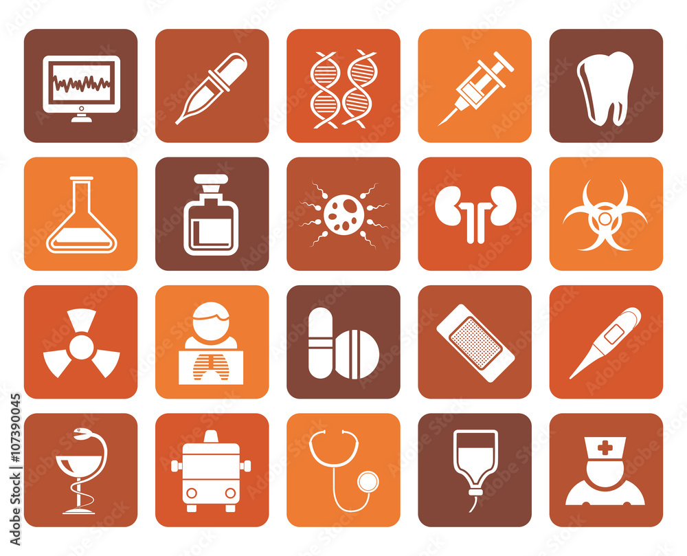 Flat Healthcare, Medicine and hospital icons - vector icon set