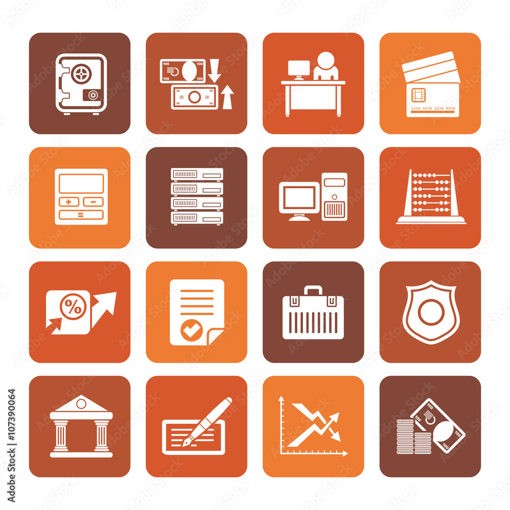 Flat bank, business, finance and office icons - vector icon set