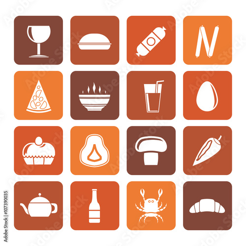 Flat shop, food and drink icons - vector icon set 2
