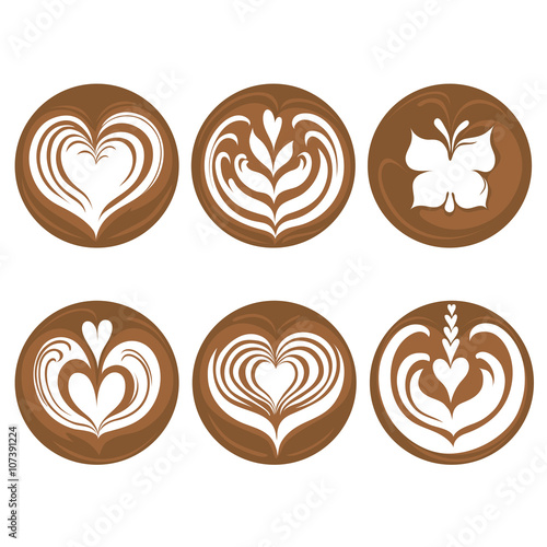 Set of coffee latte art