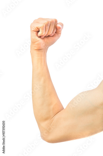 Man strong arm on white background