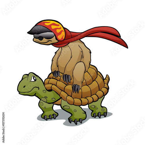 sloth riding a turtle