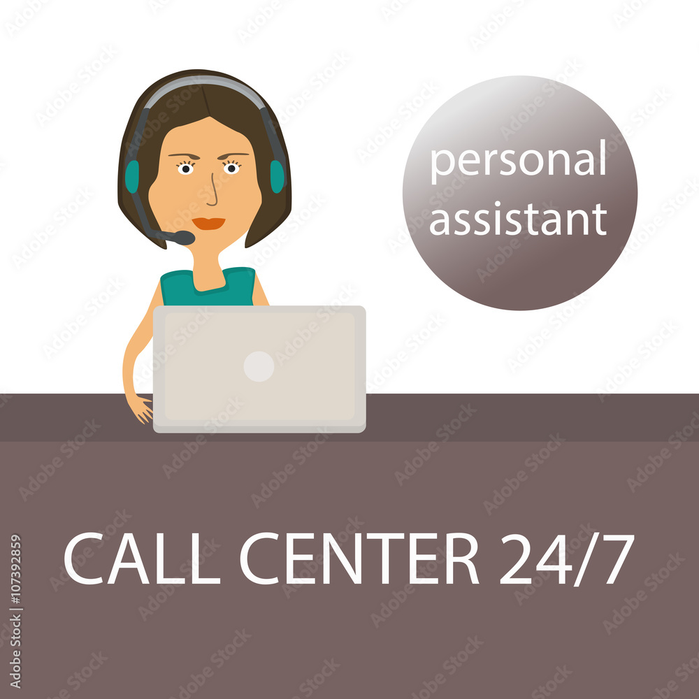 custom made wallpaper toronto digitalThe girl - personal assistant with the laptop and headphones in the call center