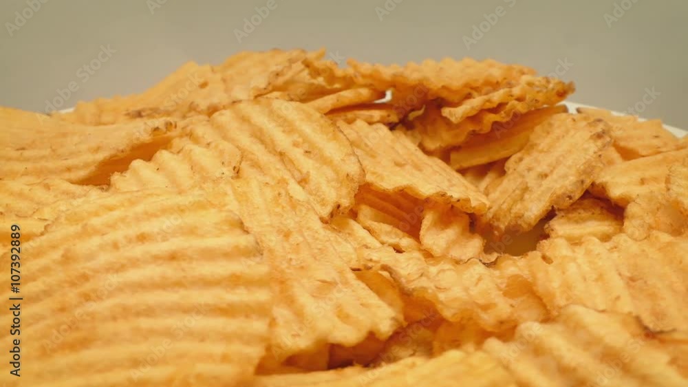 Bowl Of Crinkle-Cut Chips Rotating Bowl Of Crinkle-Cut Chips Rotating