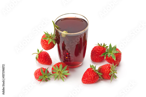 Fresh strawberries and strawberry juice.