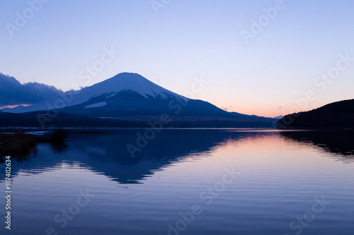 Mt. Fuji and lake yamanaka at evening