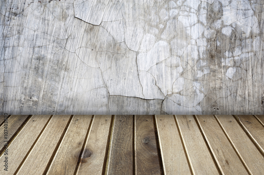 wood floor and concrete wall texture background