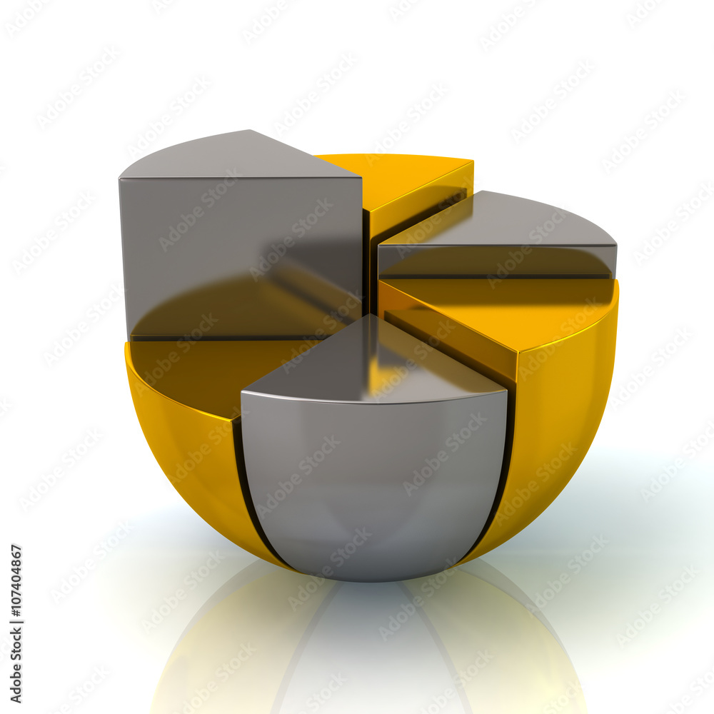 Illustration of silver and gold pie chart Illustration of silver and gold pie chart
