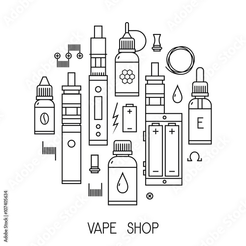 Vape icons in thin line Isolated on white background