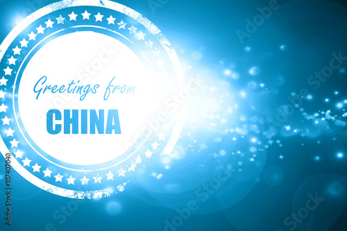 Blue stamp on a glittering background: Greetings from china