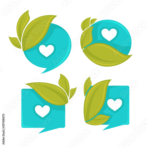 water and leaves, vector collection of ecological stickers and f