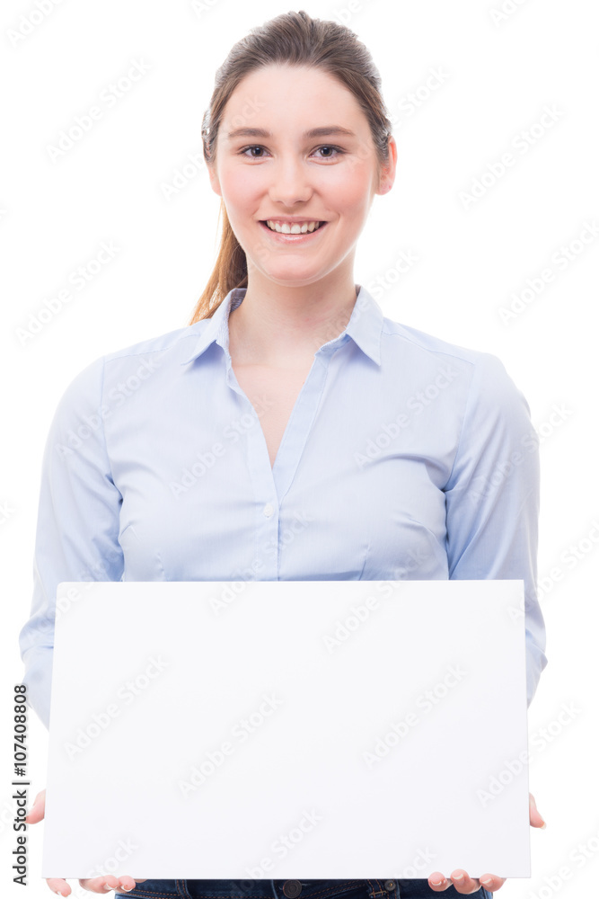 junge frau zeigt ein whiteboard junge frau zeigt ein whiteboard
