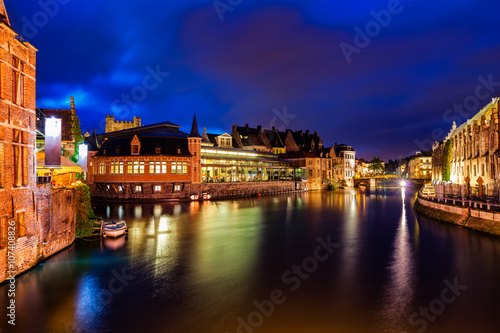 Ghent canal in the evening. Ghent, Belgium