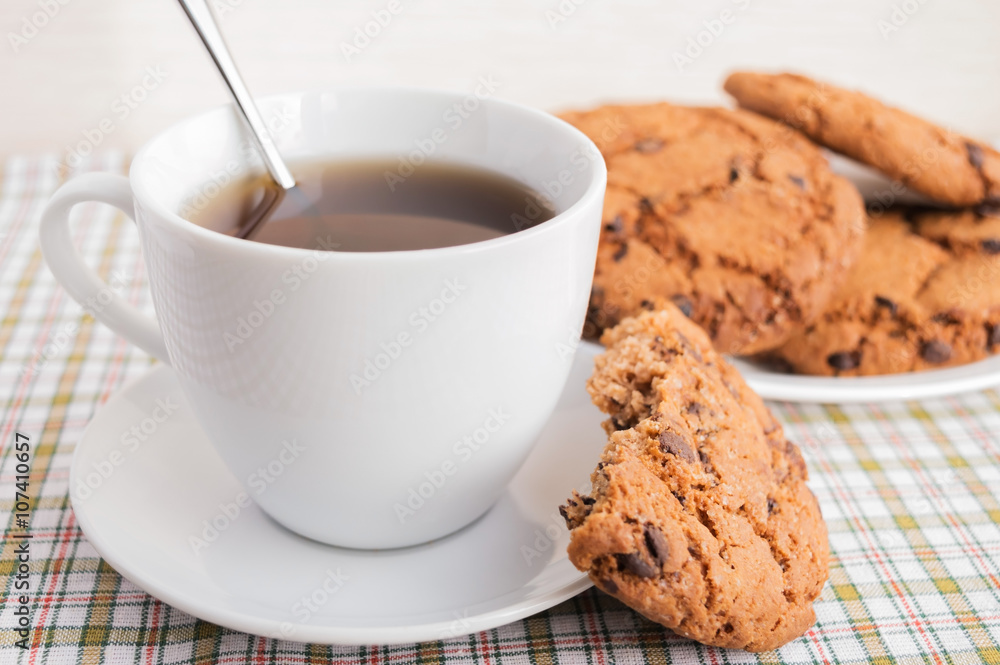 Cup of tea and cookies with chocolate Cup of tea and cookies with chocolate