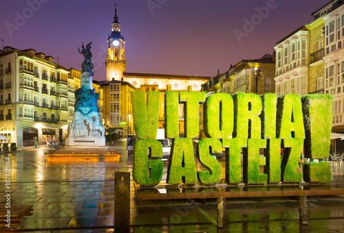Evening view of    Virgen Blanca Square. Vitoria-Gasteiz,  Spain