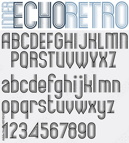 Poster striped black and white letters and numbers, liner echo 
