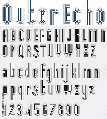 Parallel striped black and white font and numbers, light echo poster