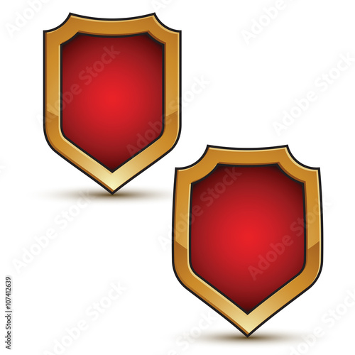 Free Download Refined vector red shield shape emblems with golden borders, 3d - GFXLoad