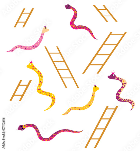 Snakes and ladders. Board game elements. Flat design. Vector illustration