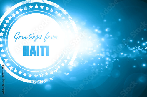 Blue stamp on a glittering background: Greetings from haiti