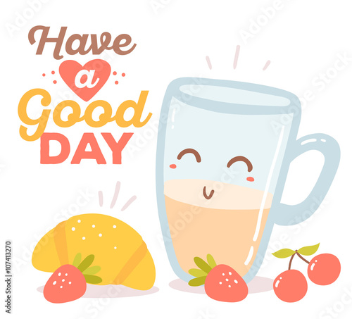 Vector illustration of colorful red, blue and yellow breakfast t
