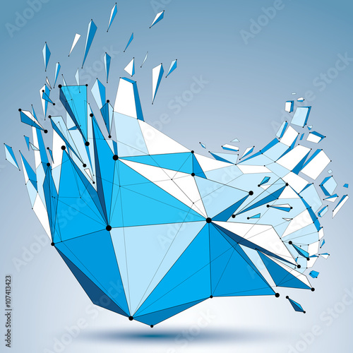 Abstract asymmetric blue vector low poly wrecked object 