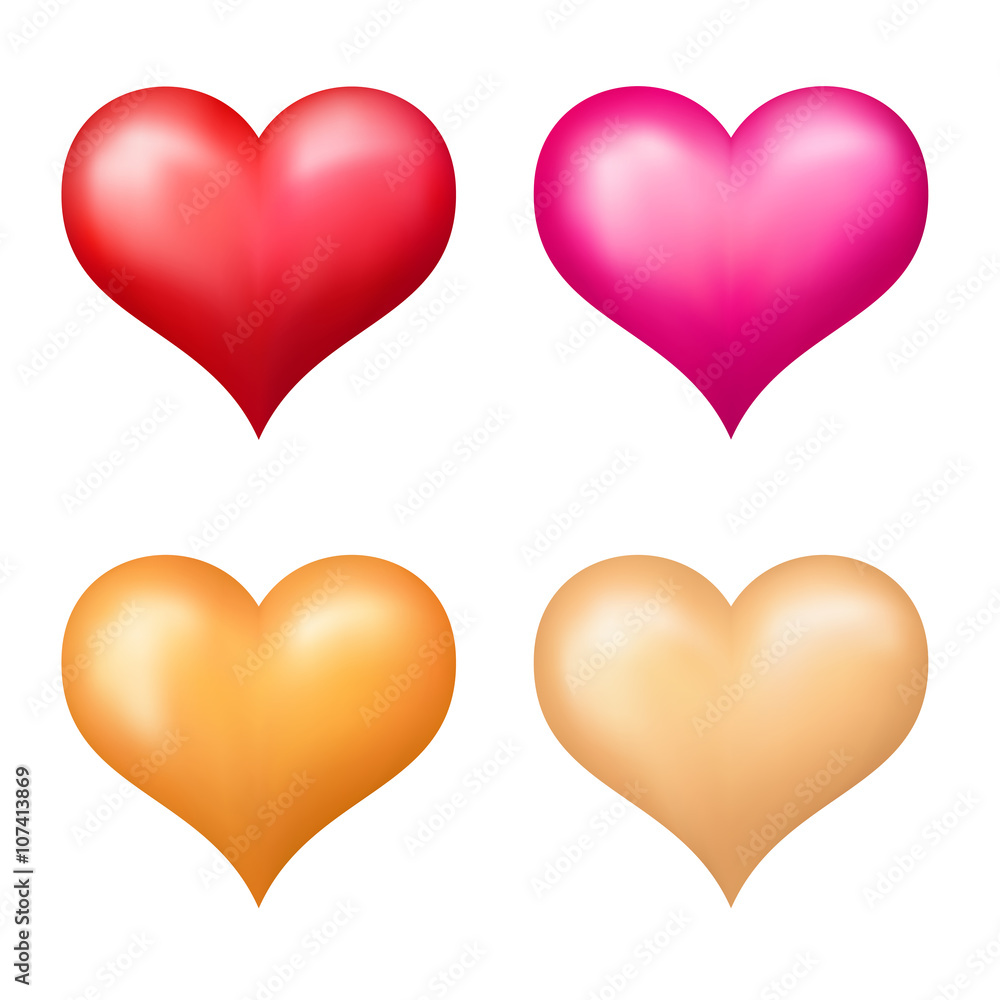 Red pink gold beige heart set isolated illustration vector
