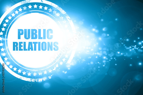 Blue stamp on a glittering background: public relations