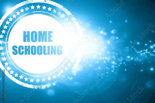 Blue stamp on a glittering background: homeschooling