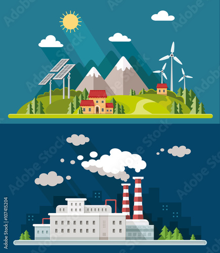 Ecology set. Environment, green energy. Eco life, emissions, nat