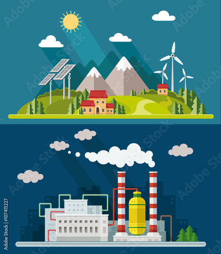 Ecology set. Environment, green energy. Eco life, emissions, nat