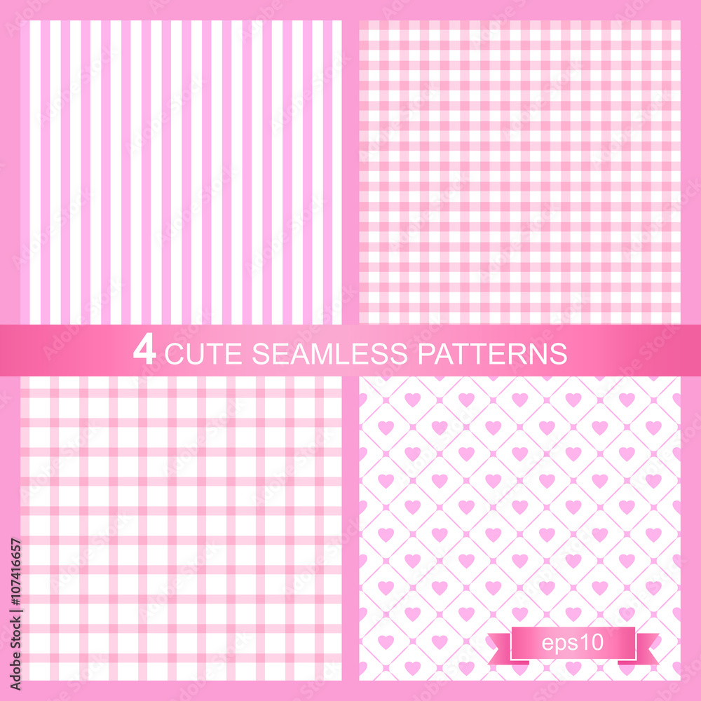 Vector set of four cute pink seamless patterns backgrounds