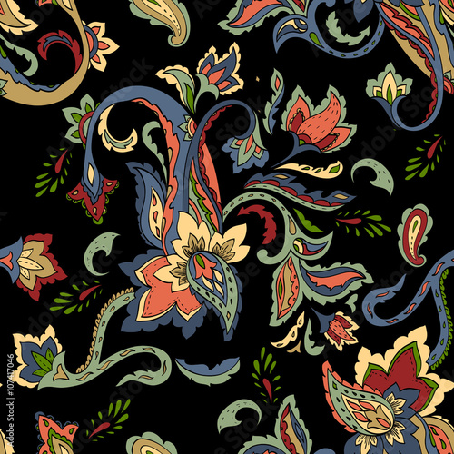 Hand drawn seamless paisley pattern. Ornamental motif. Floral ornament, for f...