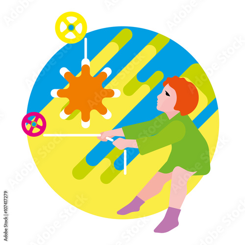 Girl raises the sun. Spring