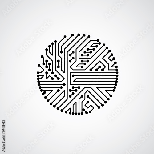 Vector abstract computer circuit board illustration, monochrome