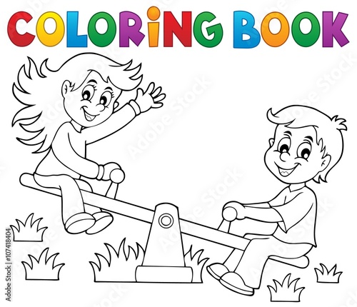 Coloring book children on seesaw theme 1