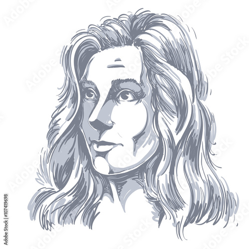 Graphic vector hand-drawn illustration of attractive woman