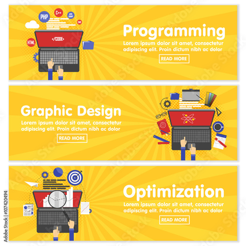 Web design programming SEO concept flat banners 