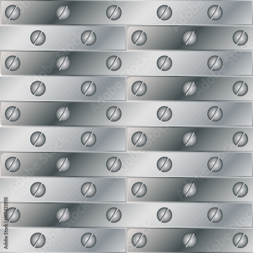 Seamless vector texture with riveted metal plates and screws.