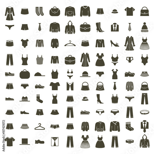 Clothes icon vector set, vector collection of fashion signs and symbols.