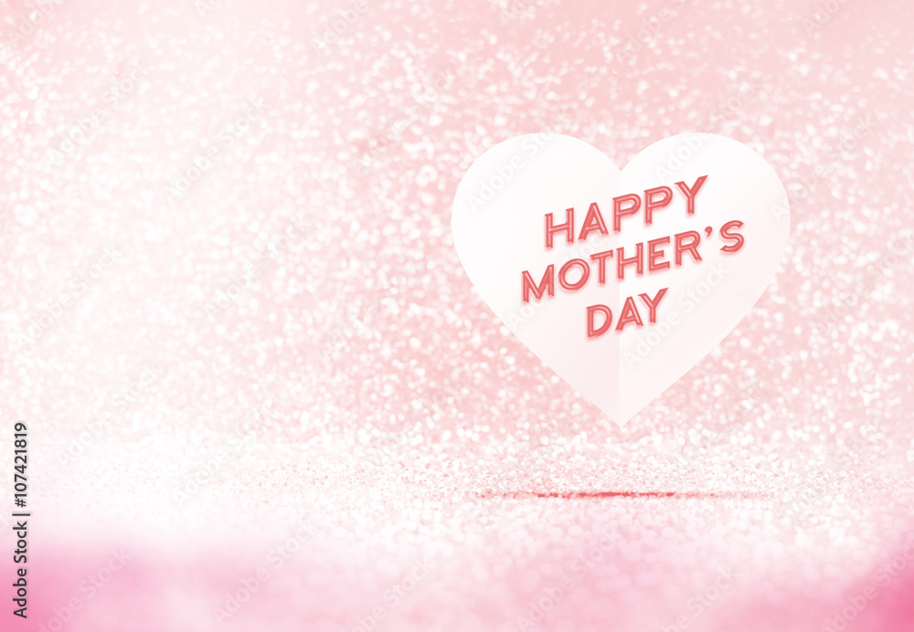 Happy Mother's Day word on paper heart in pink pastel glitter ro