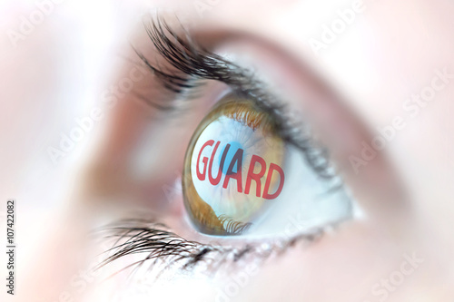 Guard reflection in eye.